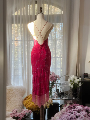 Sexy Sheath Spaghetti Strap Beaded Red Chiffon Short Homecoming Dress Birthday Dress HZ1023